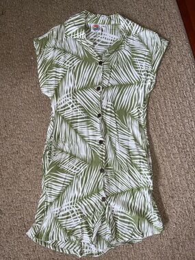 Girls Tropical Palm Print Button-Front T-shirt Dress